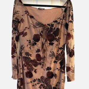 Elegant Romantic Maxi Fit Dress Brown Floral Off The Shoulder Long Sleeve S12